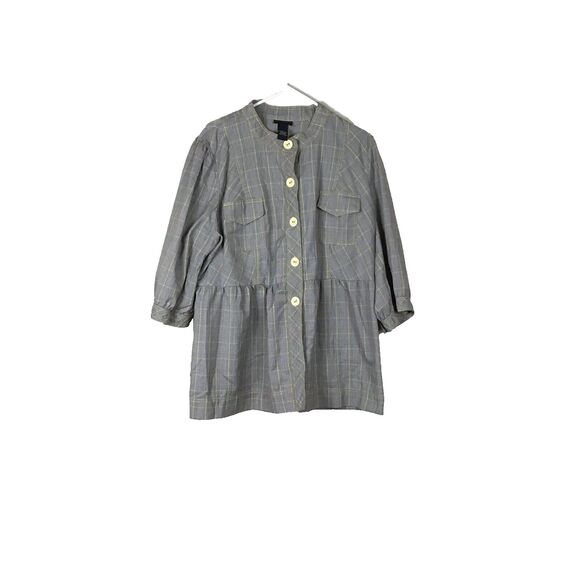 VTG Lane Bryant Womens 24 Blouse Top Peplum Gray Yellow Plaid 3/4 Sleeve Button - Picture 1 of 7